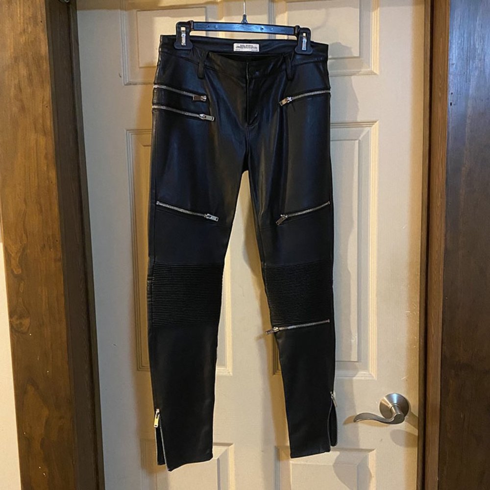 Zara Black Leather Pants with Zippers